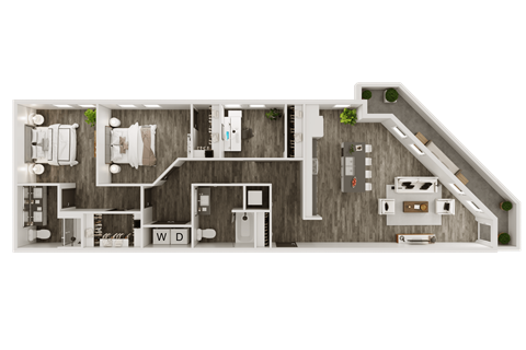 Floor plan for 3 beds, 2 baths, 1309 sqft